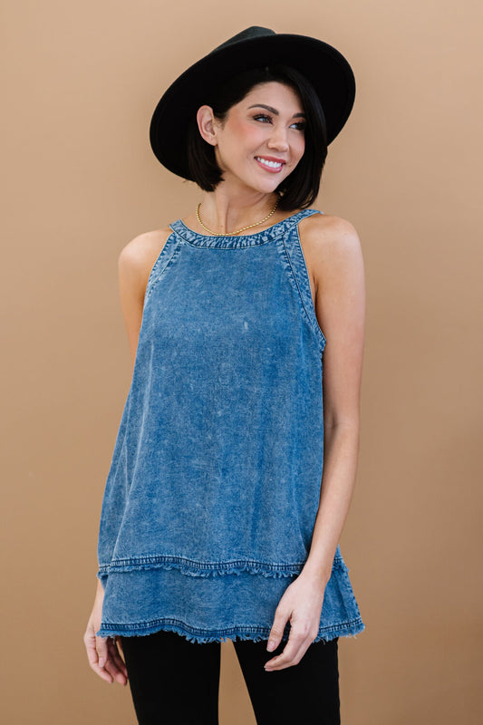 Forever Young Mineral Wash Denim Sleeveless Top