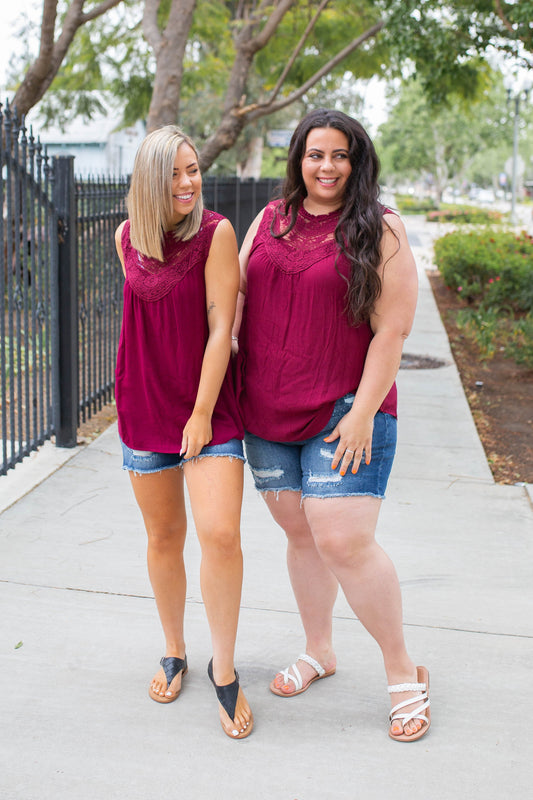 Boho Charm Sleeveless Top in Wine