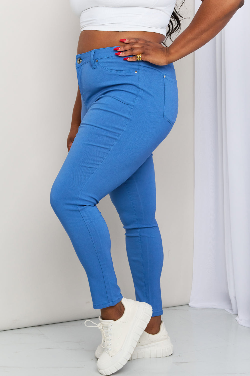 YMI Hyper-Stretch Mid-Rise Skinny Jeans in Electric Blue