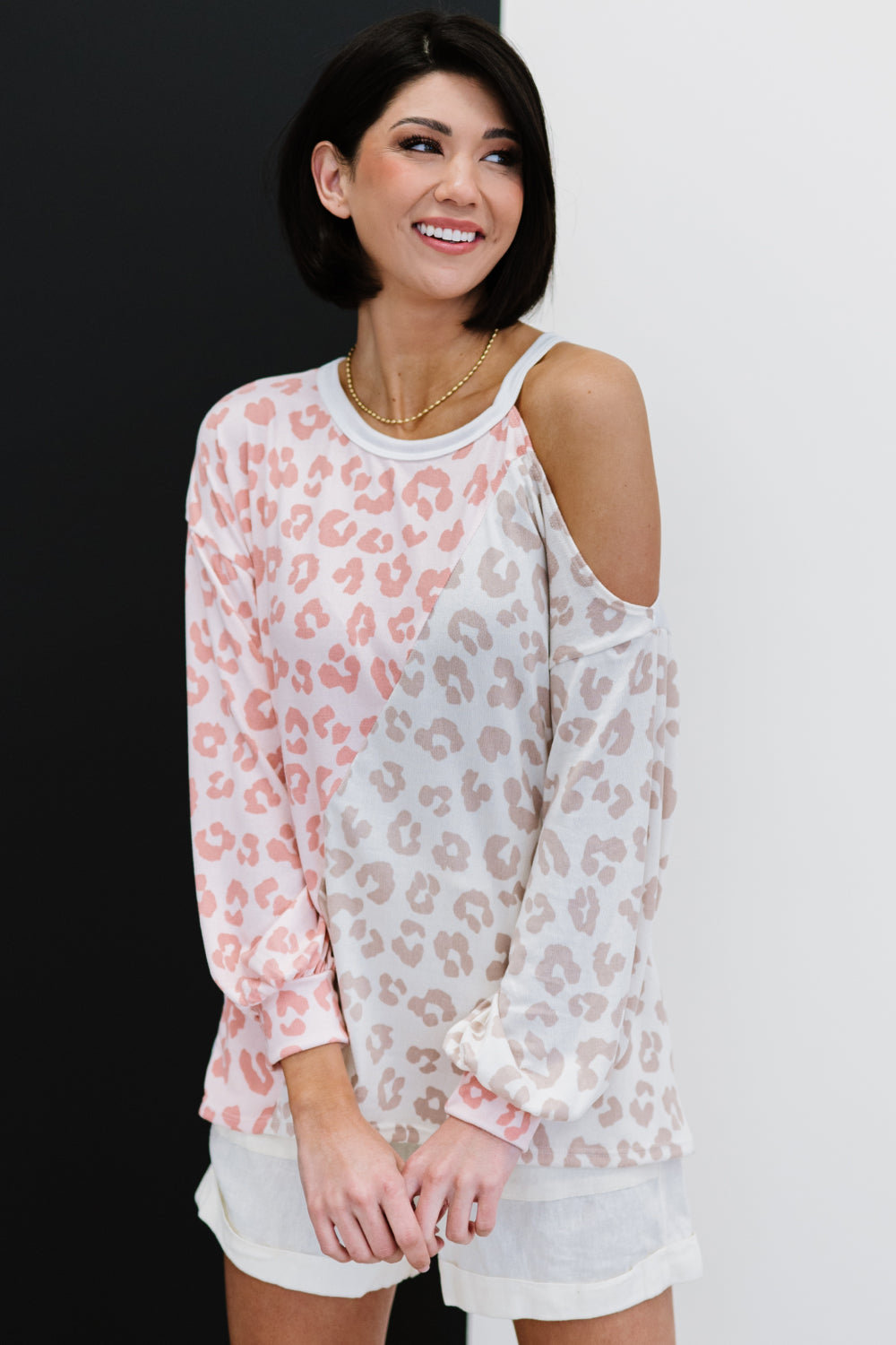 Just Wanna Have Fun Printed French Terry Top in Blush/Oatmeal