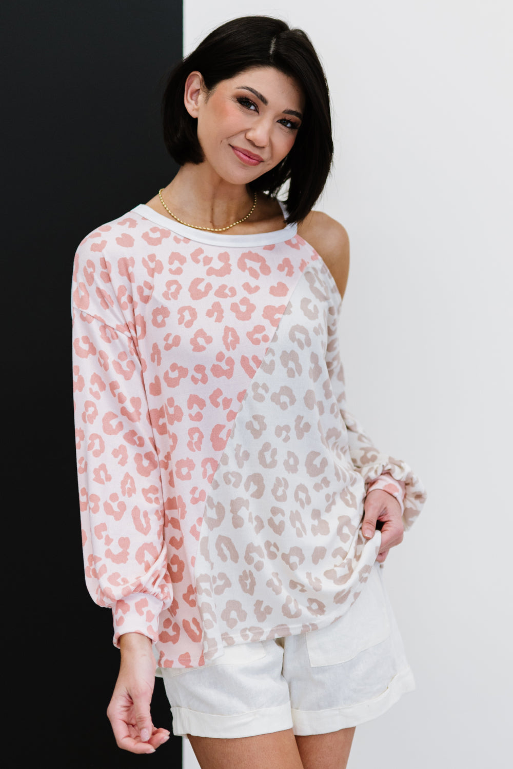 Just Wanna Have Fun Printed French Terry Top in Blush/Oatmeal