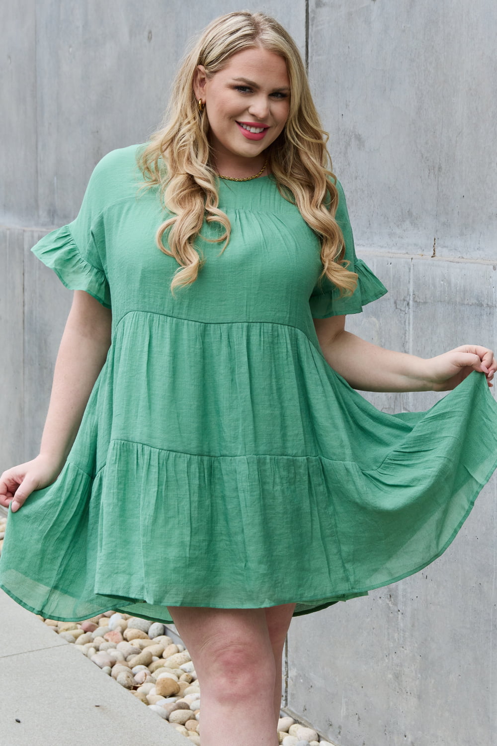 Sweet As Can Be Textured Woven Babydoll Dress