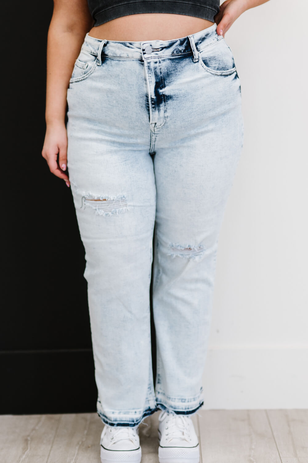 Stella Acid Wash Distressed Straight Jeans