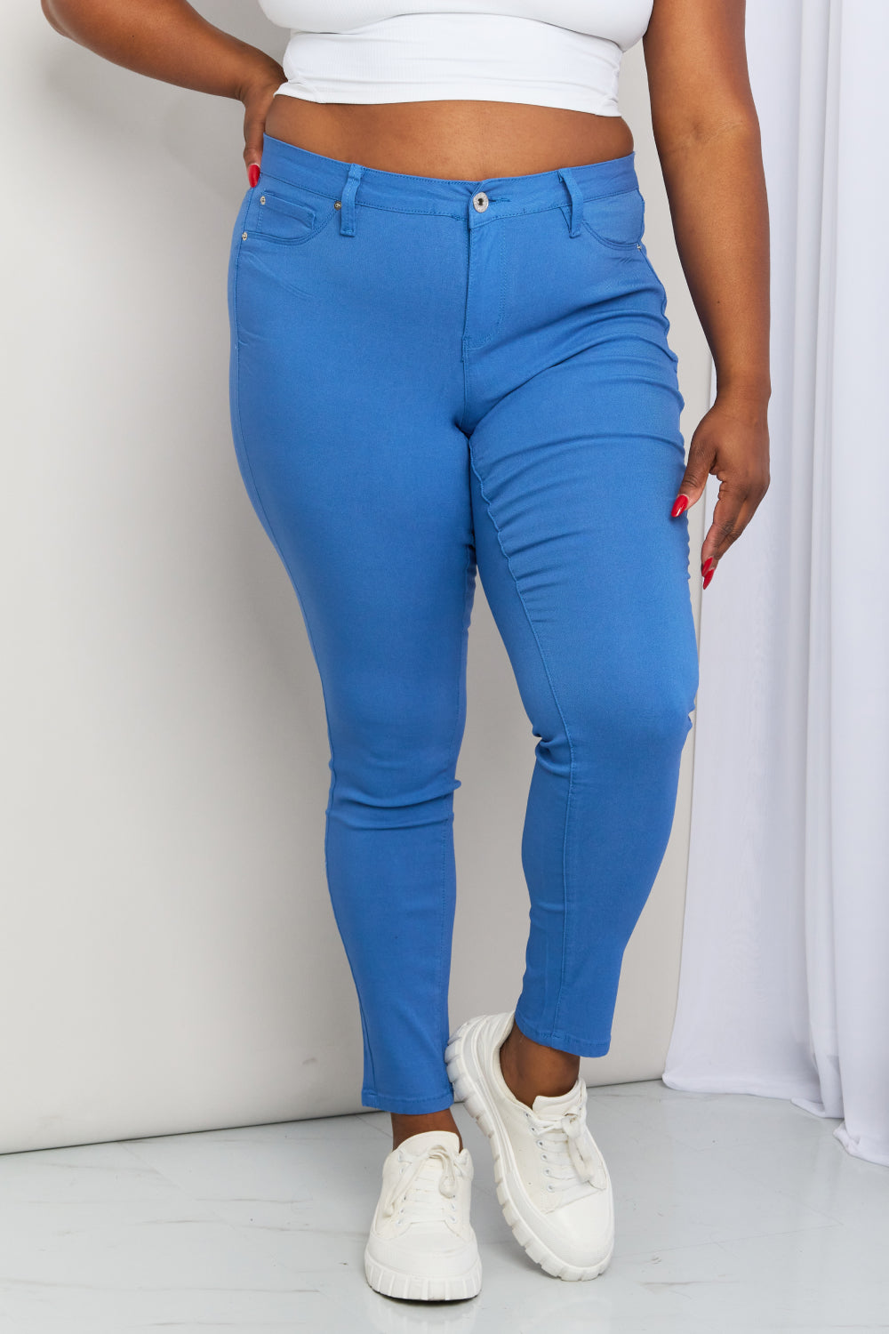 YMI Hyper-Stretch Mid-Rise Skinny Jeans in Electric Blue