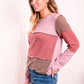 Color Block Exposed Seam Waffle-Knit Top