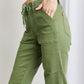 JB-Drawstring Waist Pocket Jeans-Olive