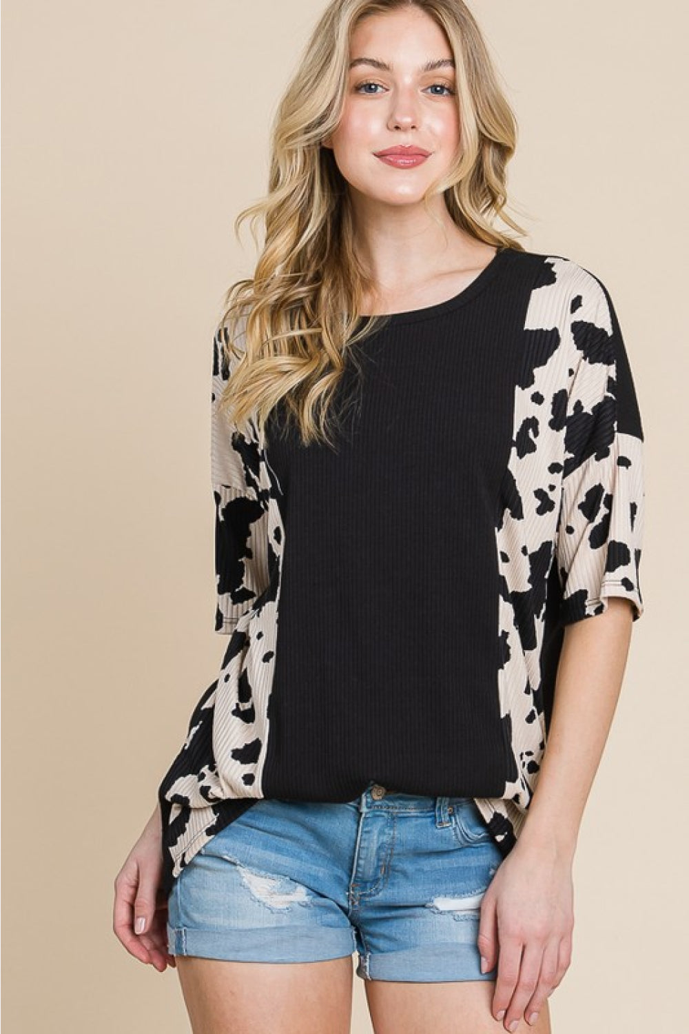 Rodeo Love Ribbed Animal Contrast Tee
