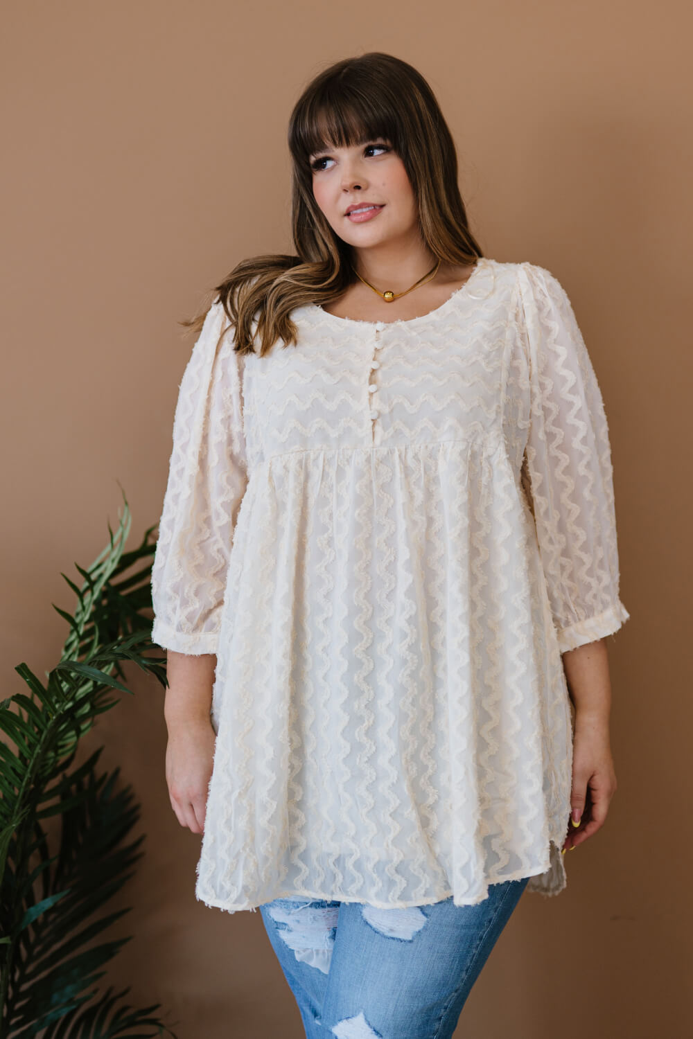 Wave Hello Textured Babydoll Blouse