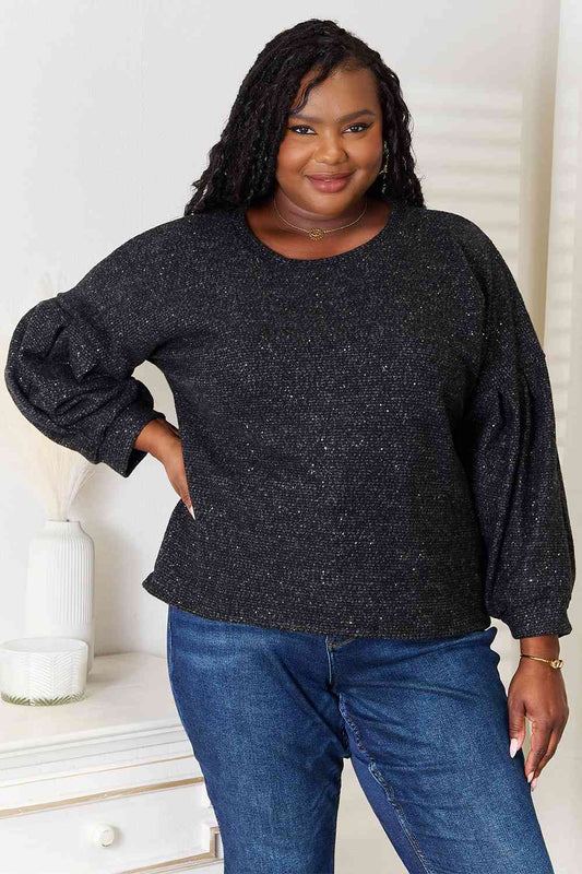 Boat Neck Glitter Long Sleeve Top