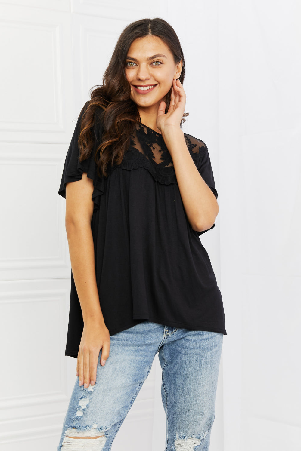 Ready To Go Lace Embroidered Top in Black