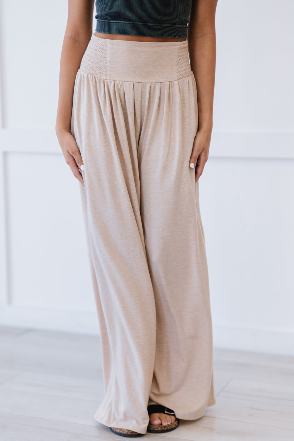 Easy Breezy Full Size Palazzo Pants in Beige