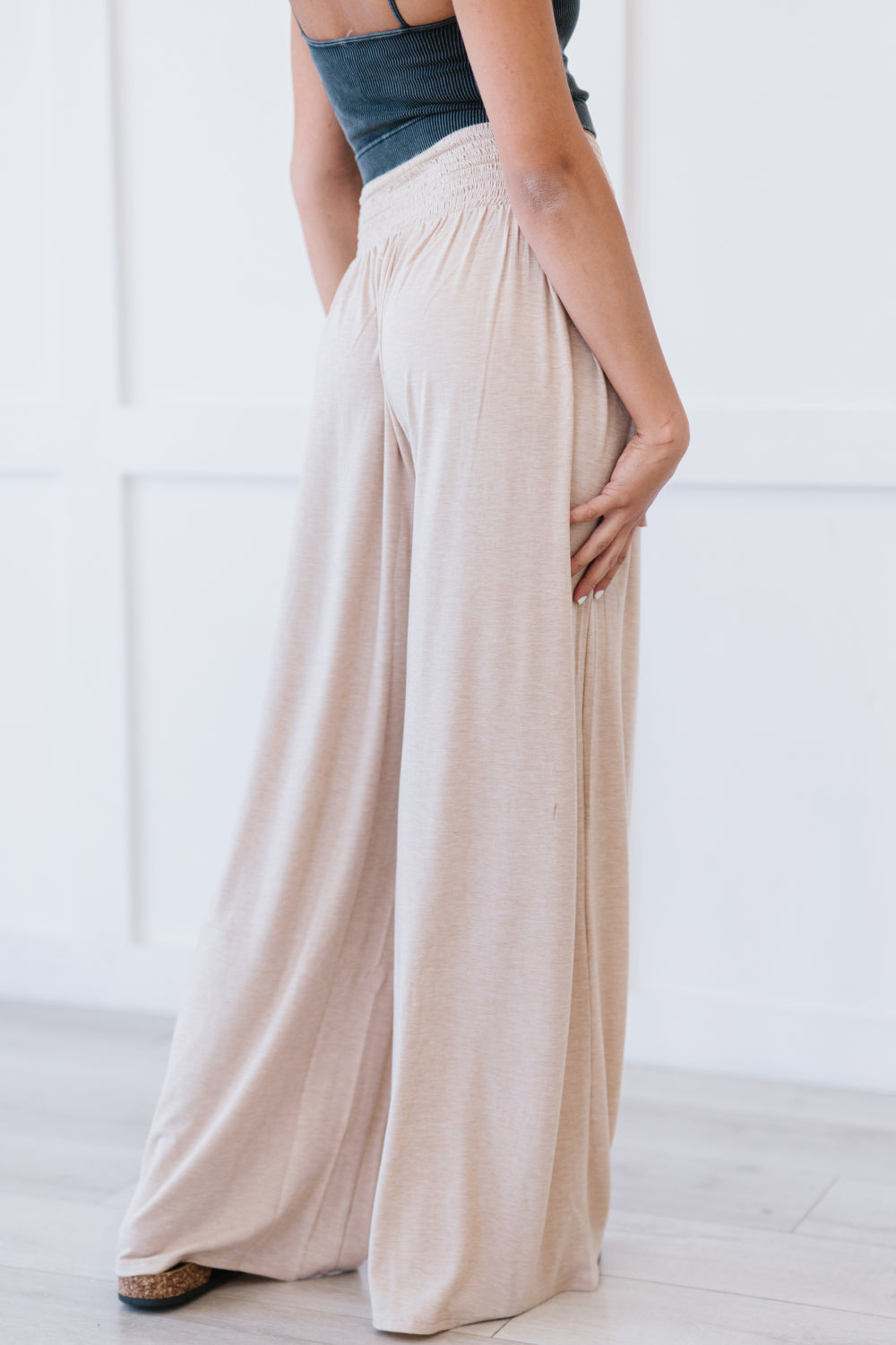 Easy Breezy Full Size Palazzo Pants in Beige