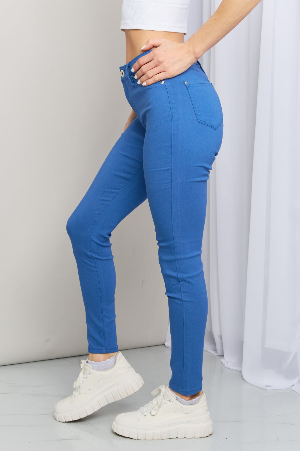 YMI Hyper-Stretch Mid-Rise Skinny Jeans in Electric Blue