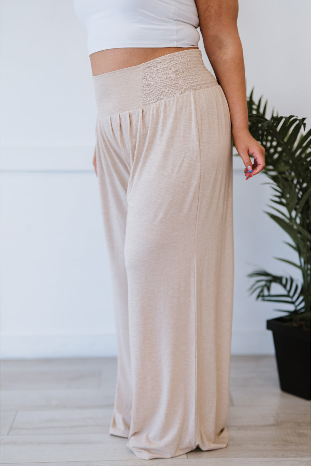 Easy Breezy Full Size Palazzo Pants in Beige