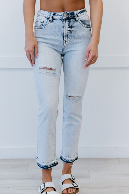 Stella Acid Wash Distressed Straight Jeans