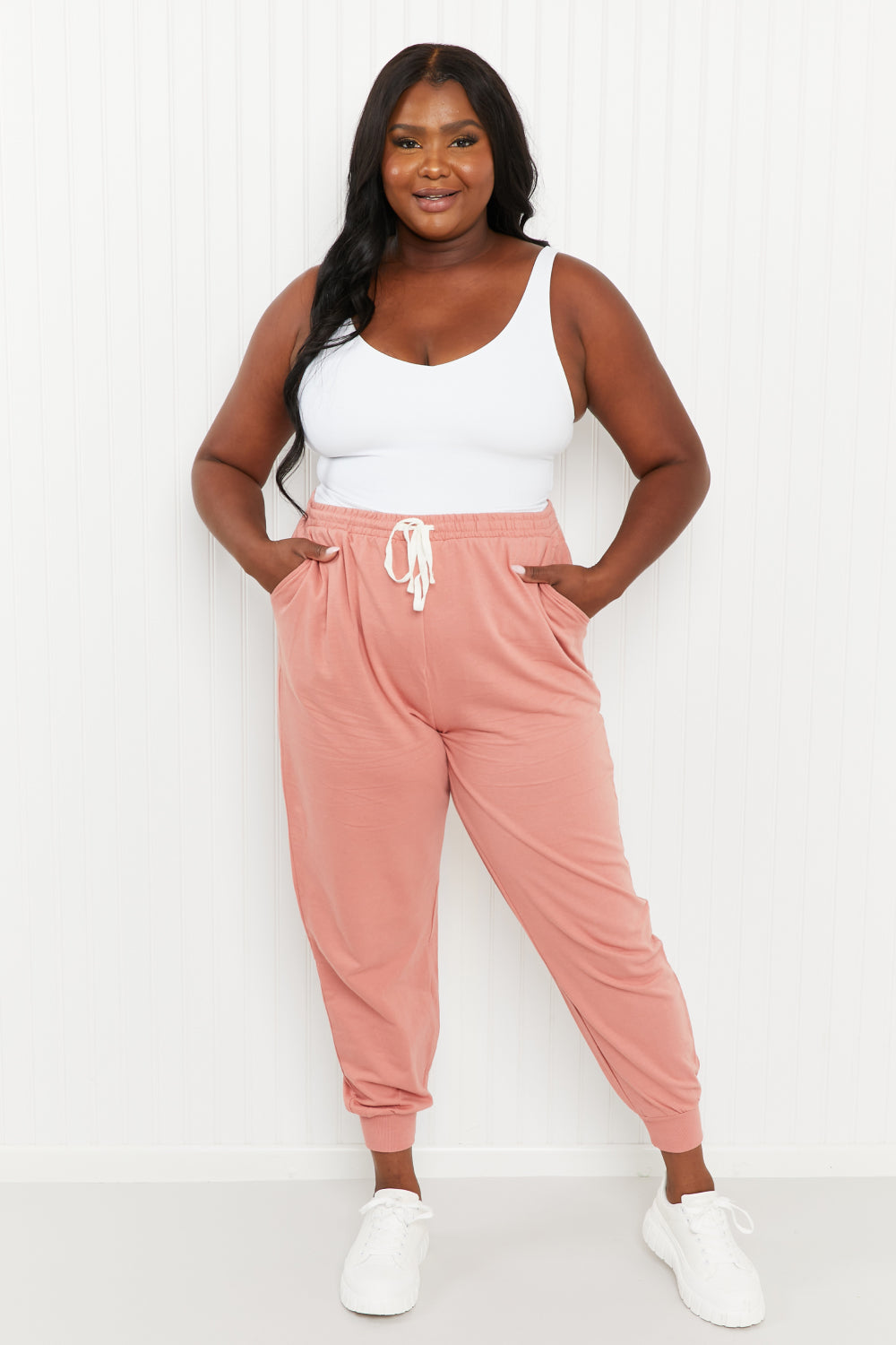 Drawstring Waist Joggers in Ash Rose