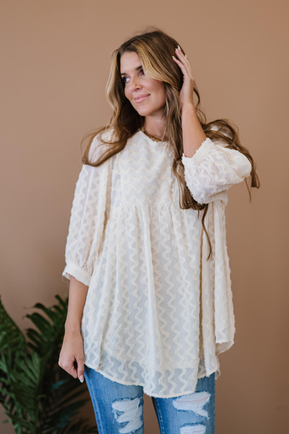 Wave Hello Textured Babydoll Blouse