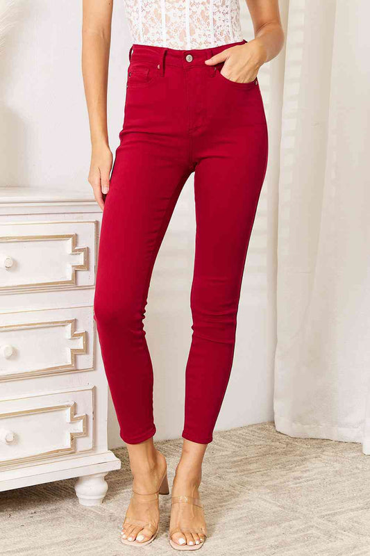 JB-High Waist Tummy Control Skinny Jeans (Deep Red)