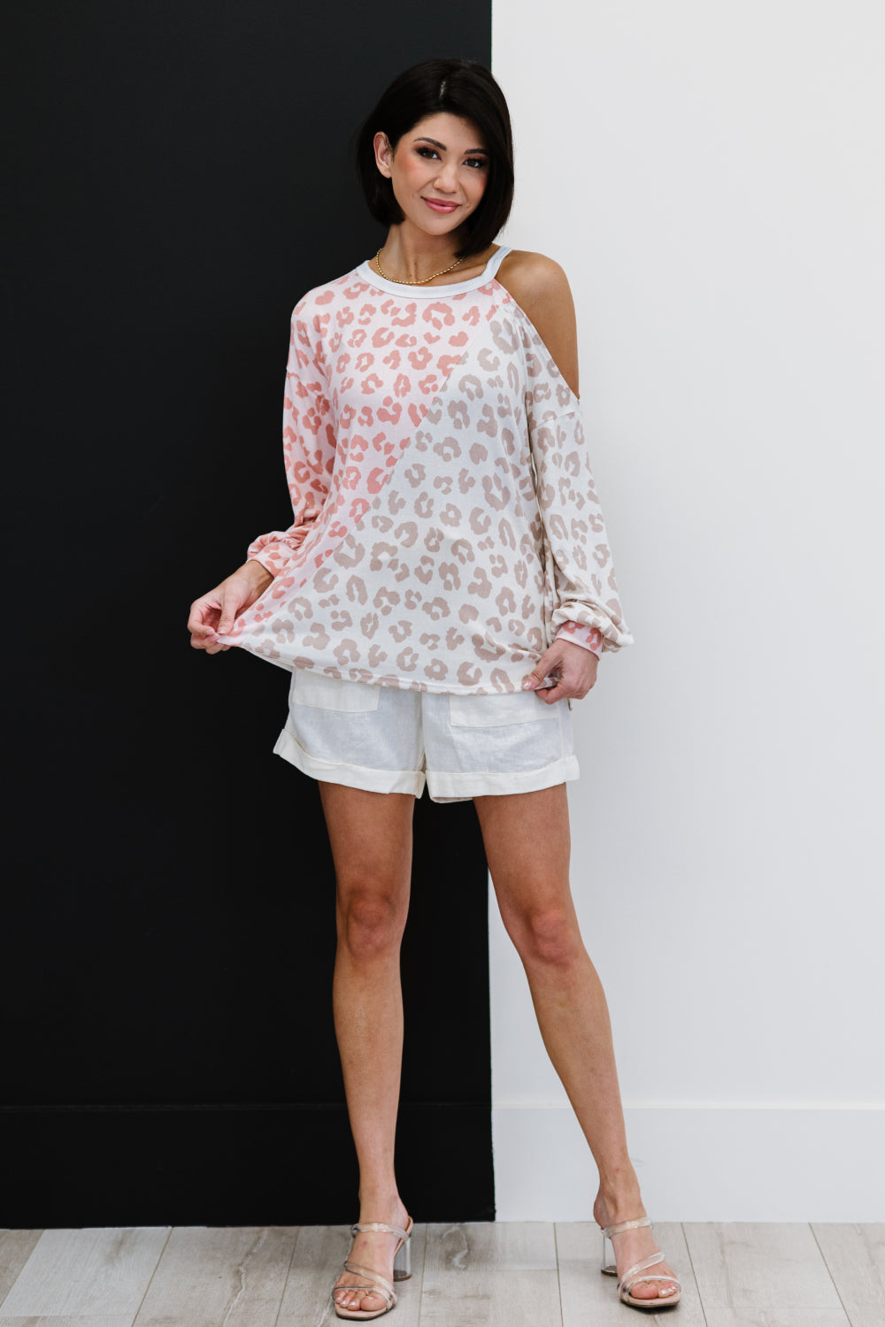 Just Wanna Have Fun Printed French Terry Top in Blush/Oatmeal