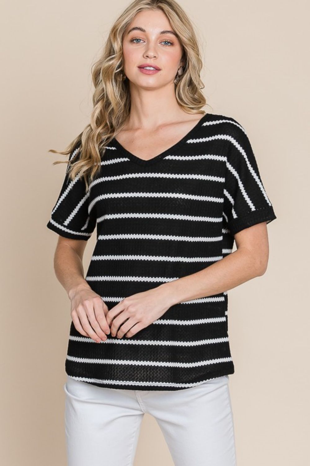 Simple Goals Waffle Knit Striped Tee