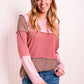 Color Block Exposed Seam Waffle-Knit Top
