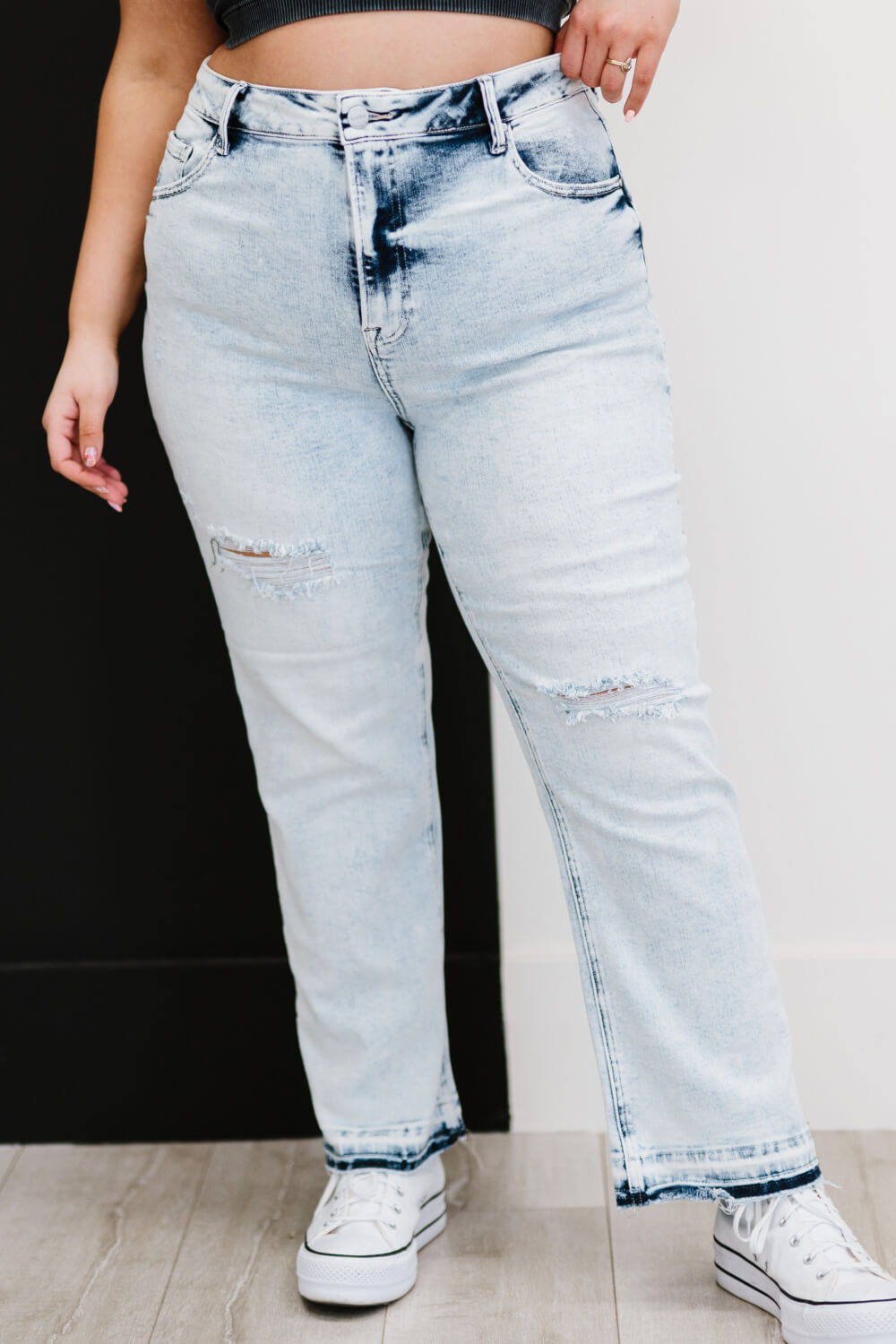 Stella Acid Wash Distressed Straight Jeans