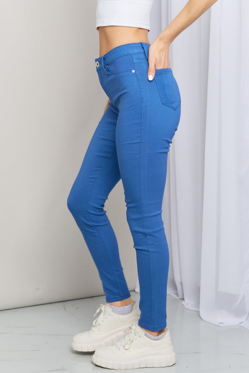 YMI Hyper-Stretch Mid-Rise Skinny Jeans in Electric Blue