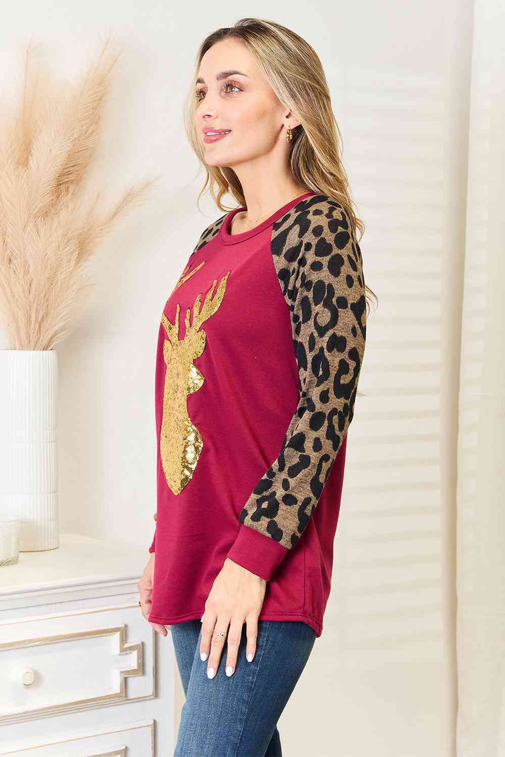 Heimish Full Size Animal Print Reindeer Top