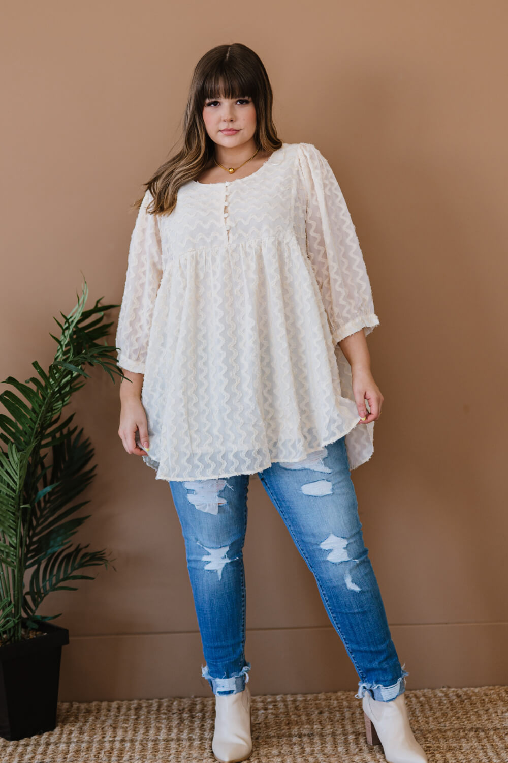 Wave Hello Textured Babydoll Blouse