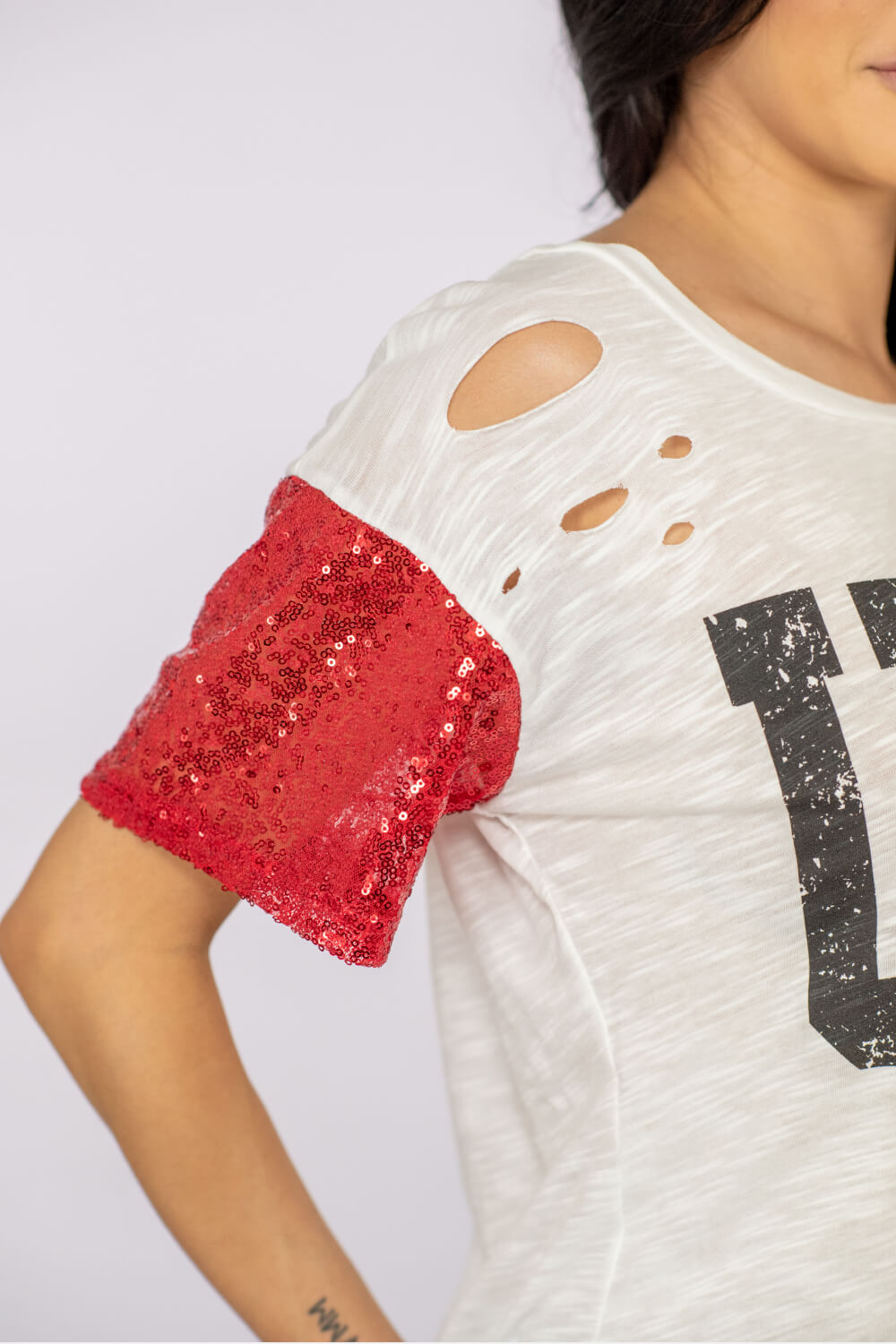 USA Sequin Graphic Distressed Tee