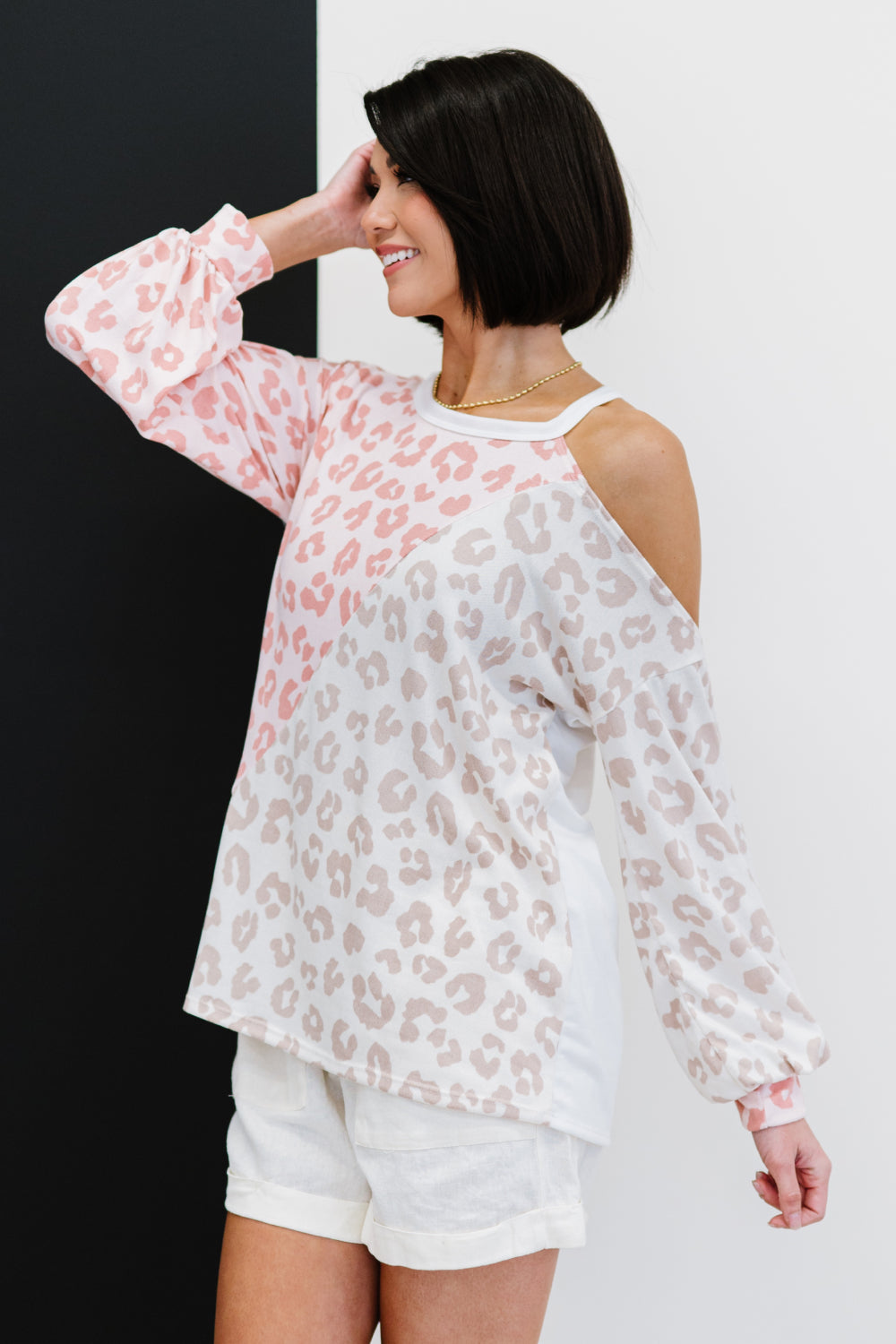 Just Wanna Have Fun Printed French Terry Top in Blush/Oatmeal