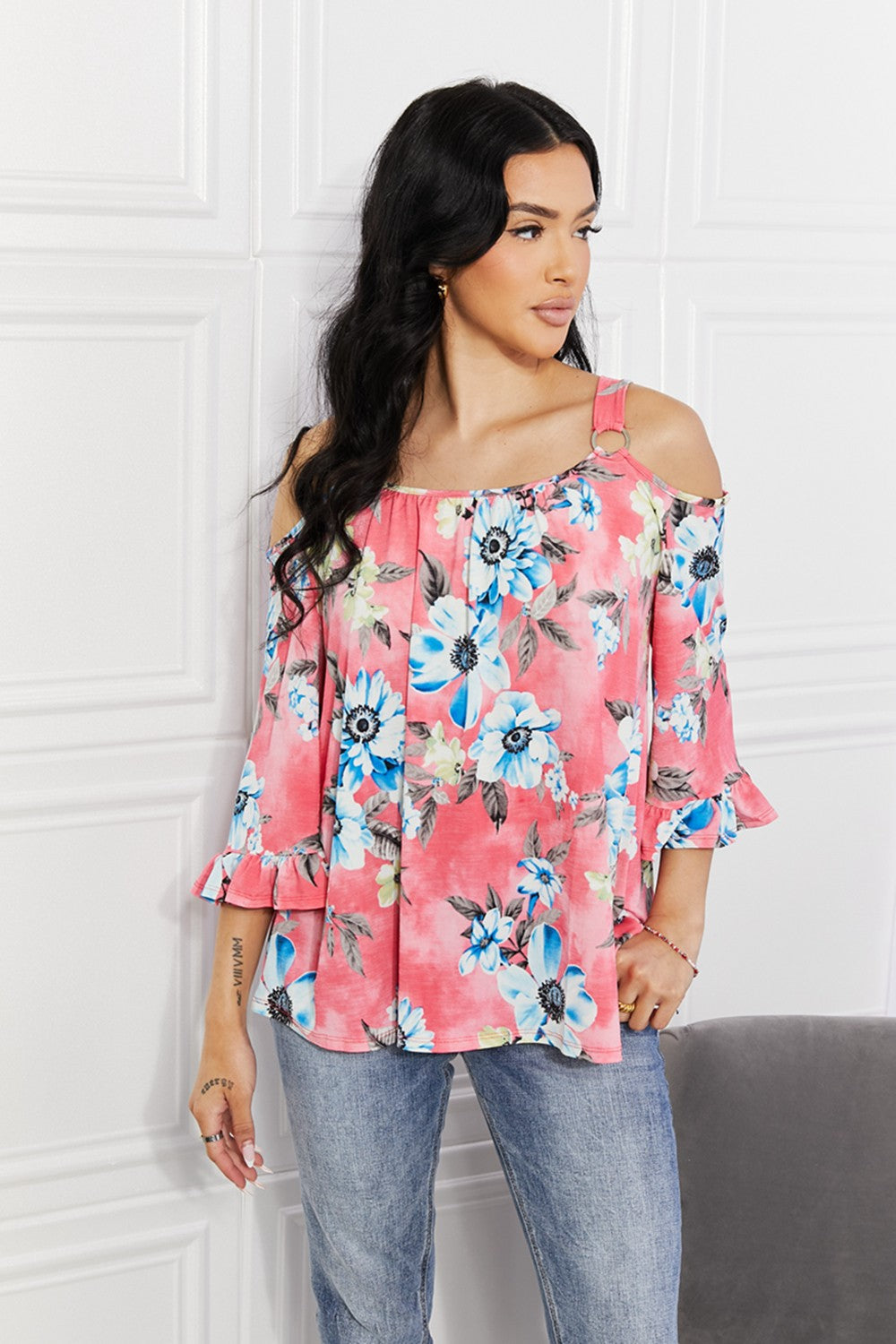 Fresh Take  Floral Cold-Shoulder Top