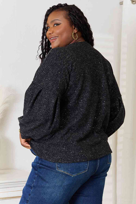 Boat Neck Glitter Long Sleeve Top